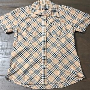 Burberry Beige and Black Plaid women Button Down Shirt